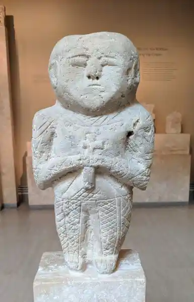 Closeup picture of limestone funerary statuette from the Coptic period, Egypt